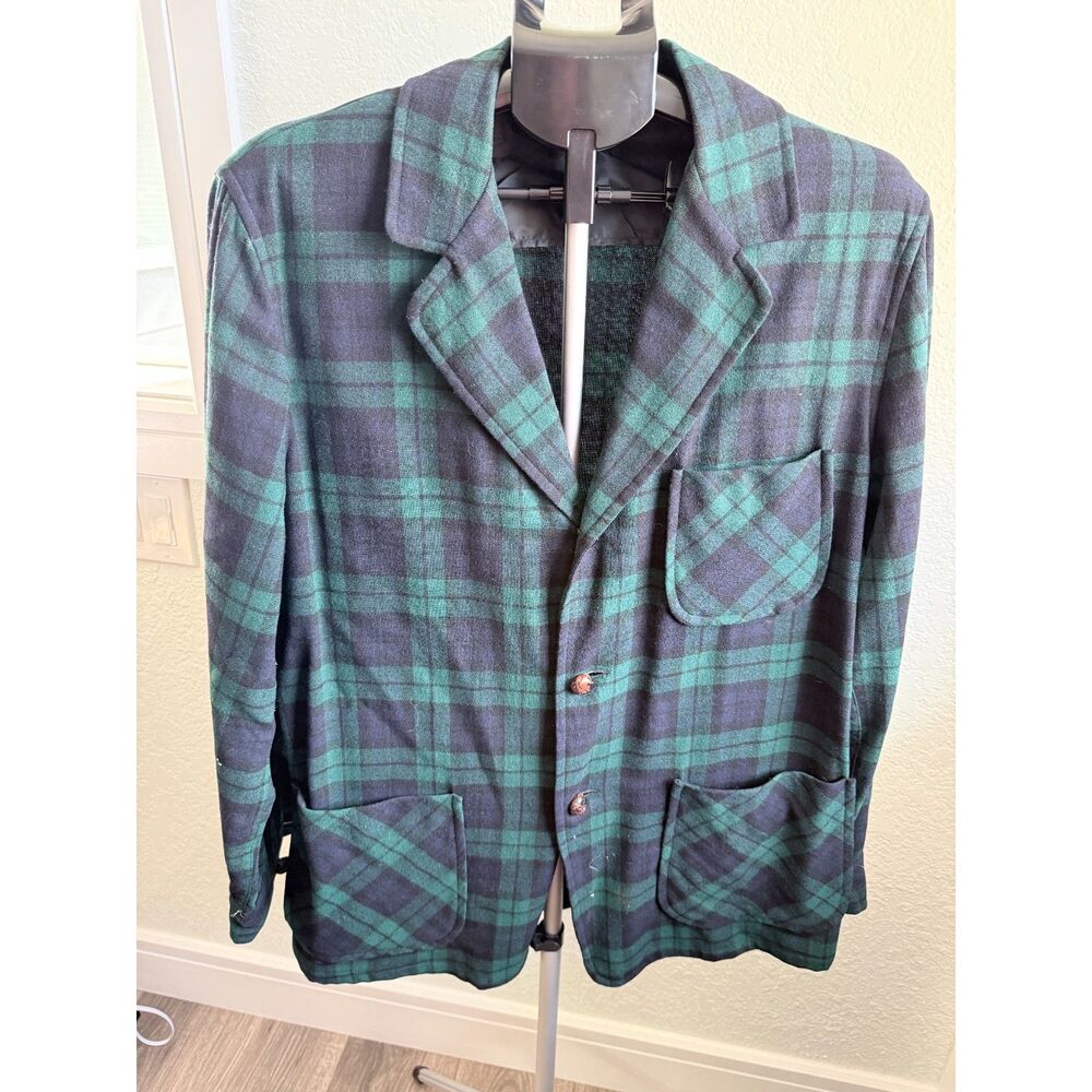 Pendleton Wool Plaid Scottish Tartan Blue and Green 3 Button Women's Blazer Sz M